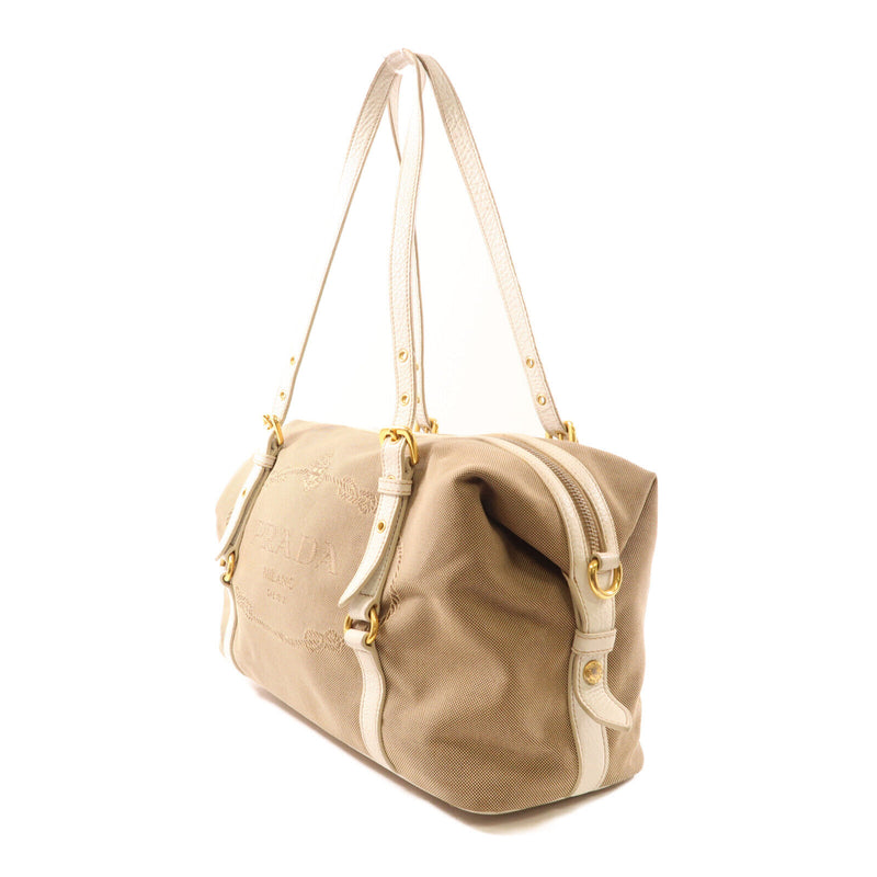 Prada Ghw Tote Bag Canvas Brown White