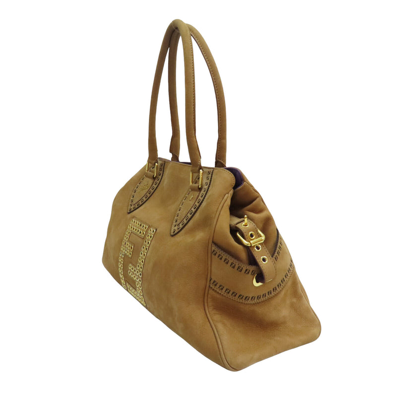 Fendi Shoulder Bag Suede Camel