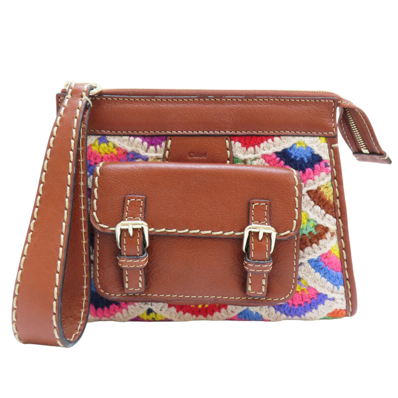 Chloe Edith Knit Pouch Wristlet Brown