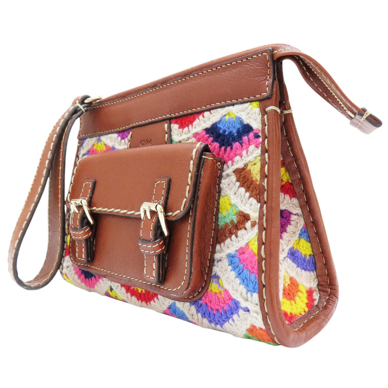 Chloe Edith Knit Pouch Wristlet Brown