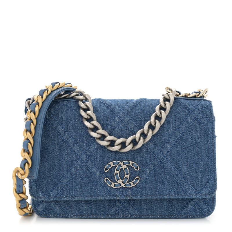Chanel Denim Quilted 19 Wallet On Chain