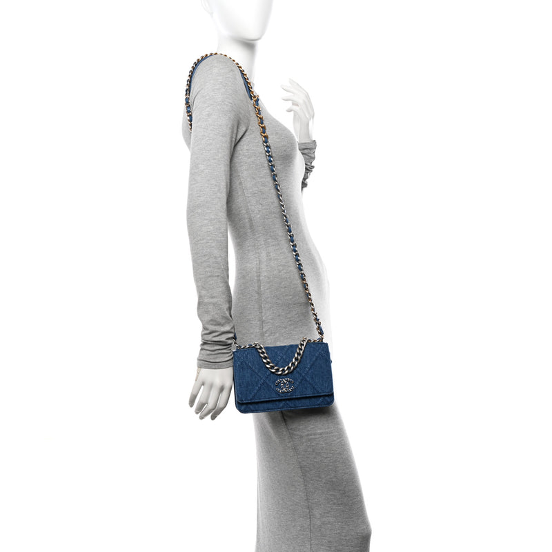 Chanel Denim Quilted 19 Wallet On Chain