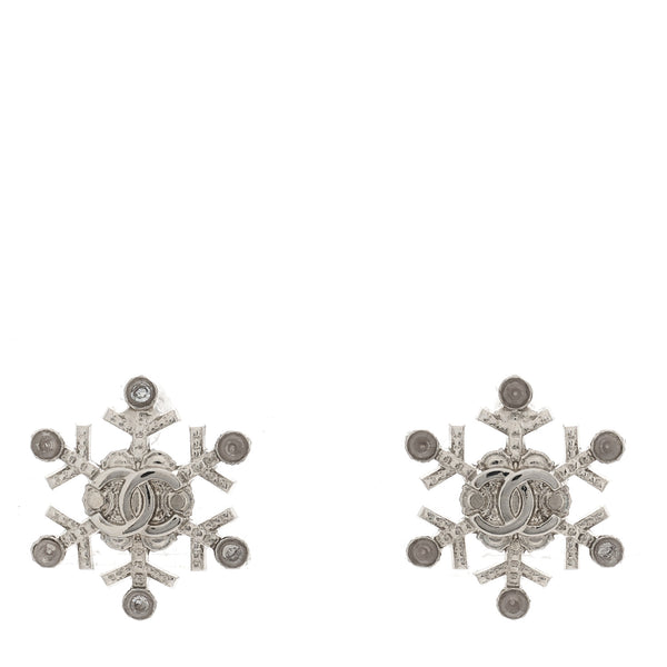 Chanel Crystal Cc Snowflake Earrings
