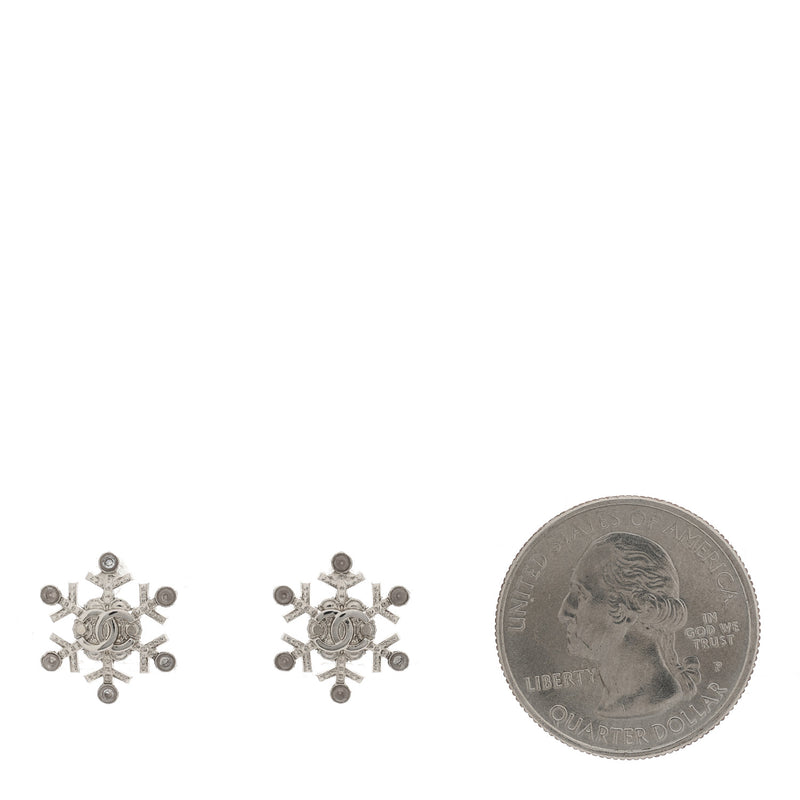 Chanel Crystal Cc Snowflake Earrings