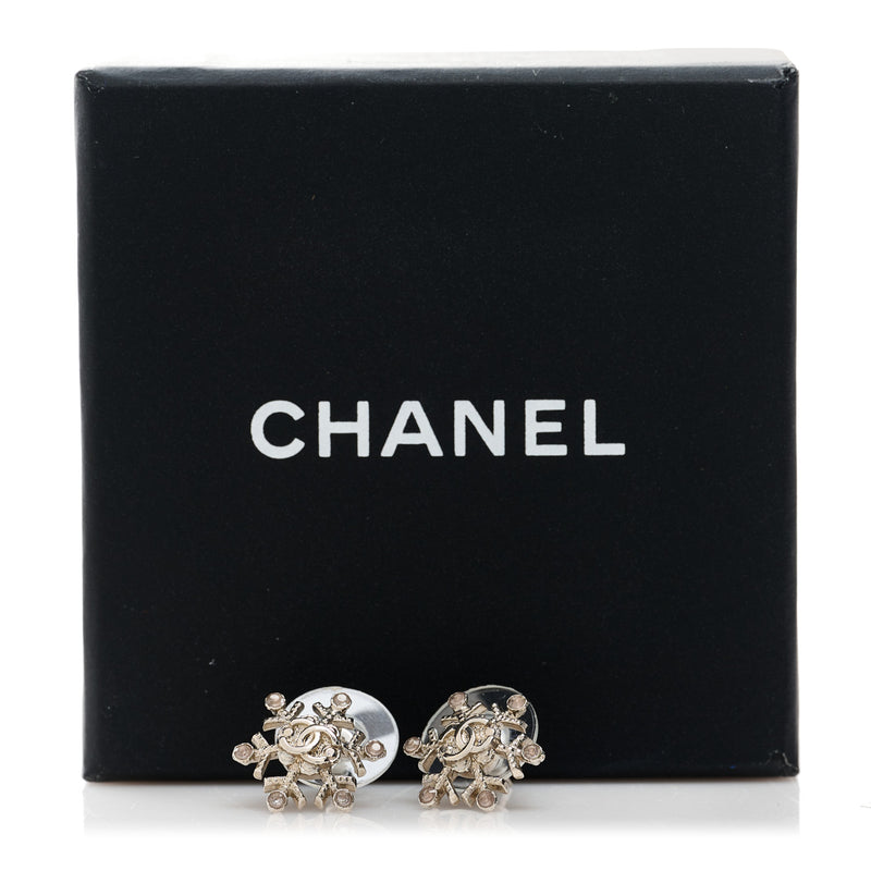 Chanel Crystal Cc Snowflake Earrings