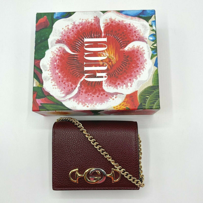 New Gucci Zumi Burgundy Leather Gold