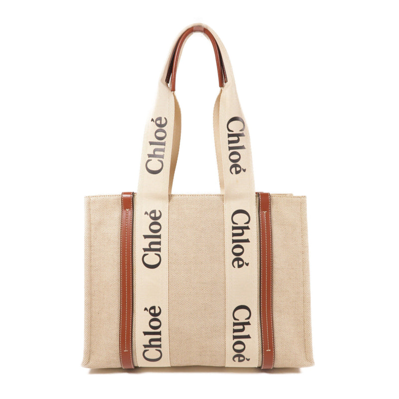 Chloe Woody Shoulder Tote Bag Canvas