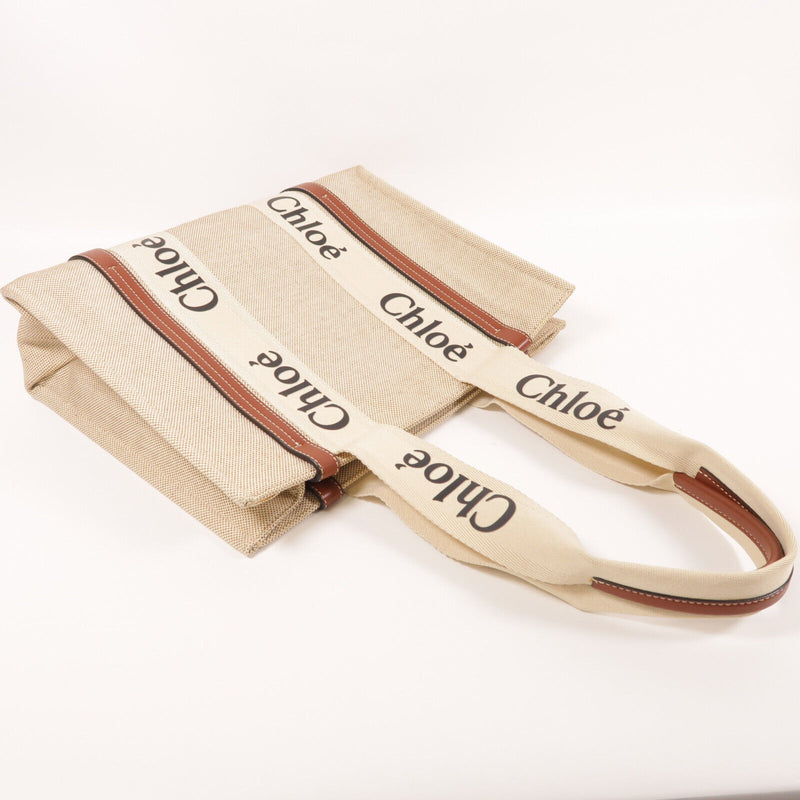 Chloe Woody Shoulder Tote Bag Canvas
