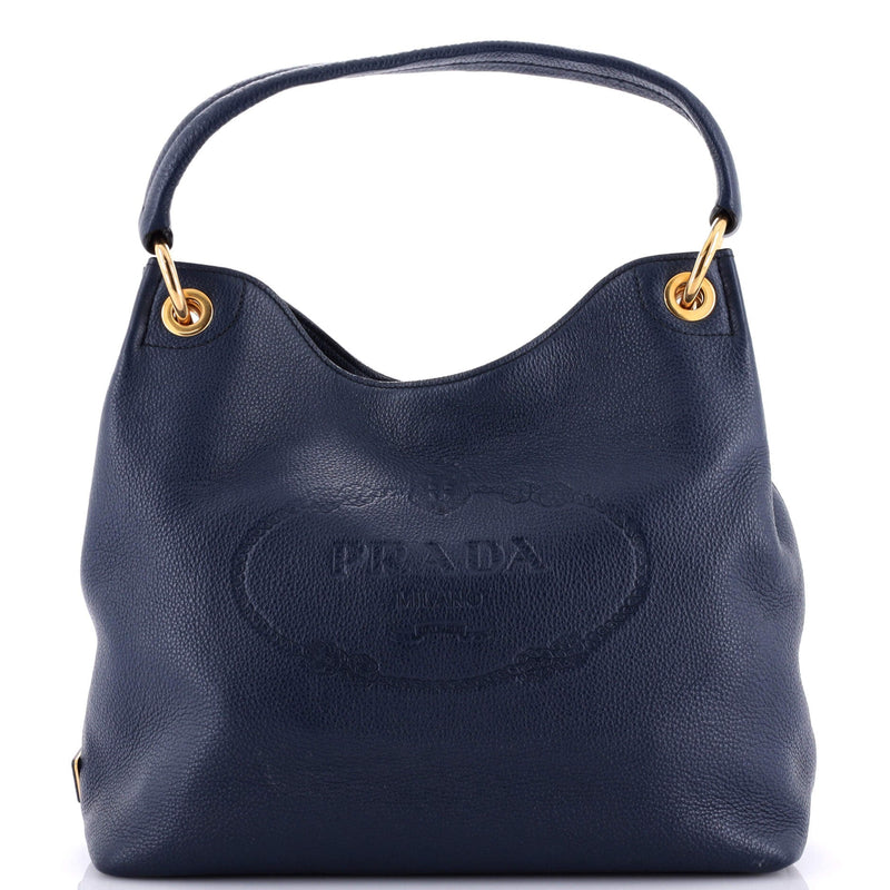 Prada Logo Hobo Embossed Vitello Daino