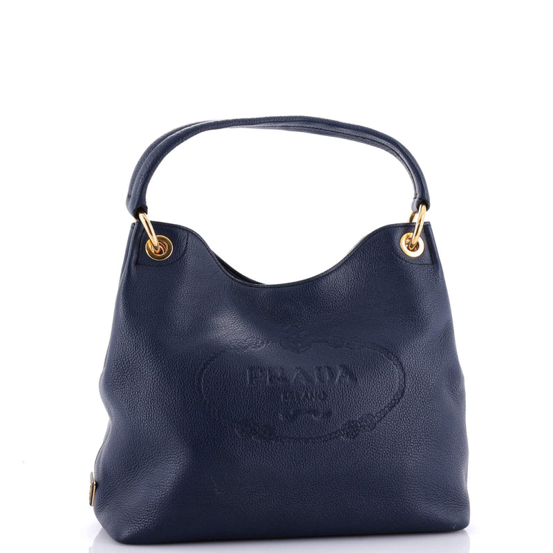 Prada Logo Hobo Embossed Vitello Daino