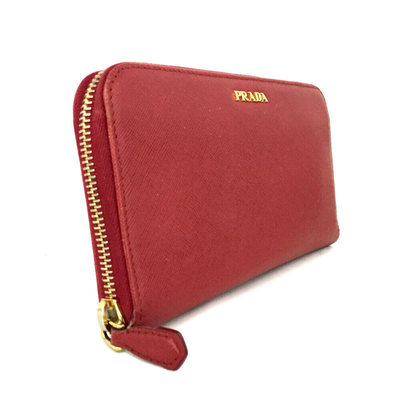 Prada Logo Saffiano Leather Zip Around