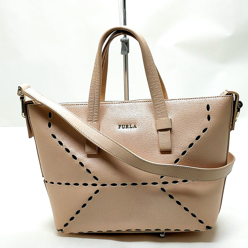 Furla Hand Bag Beige Leather