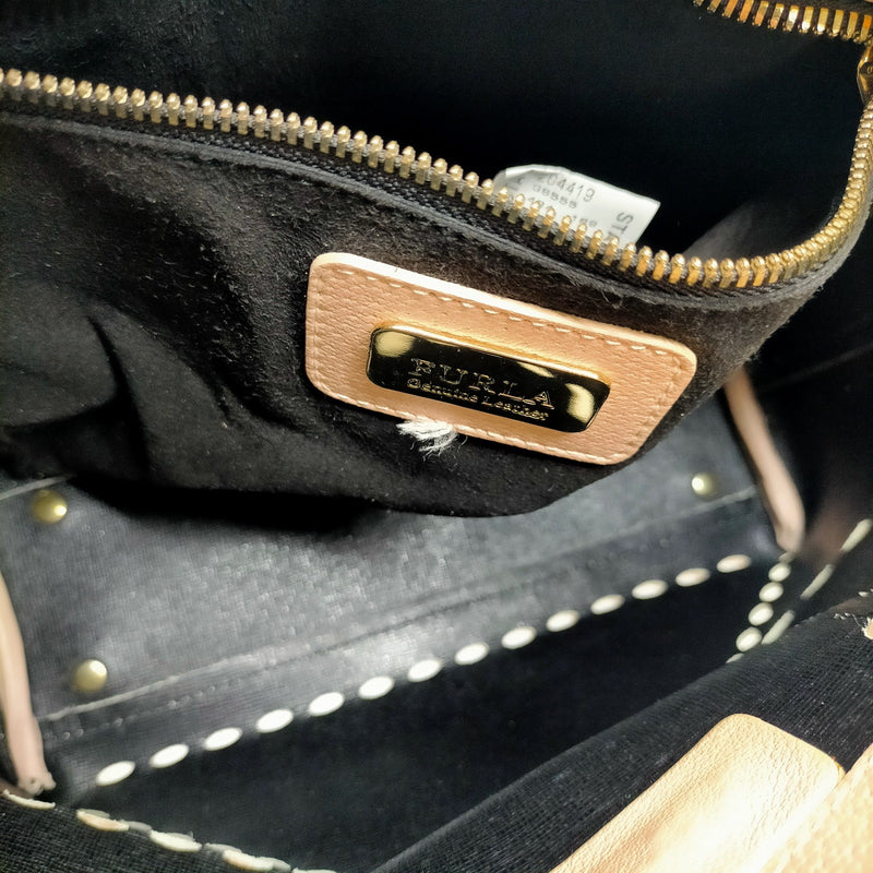 Furla Hand Bag Beige Leather