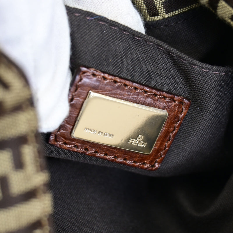 Fendi Logo Zucchino Shoulder Bag Canvas