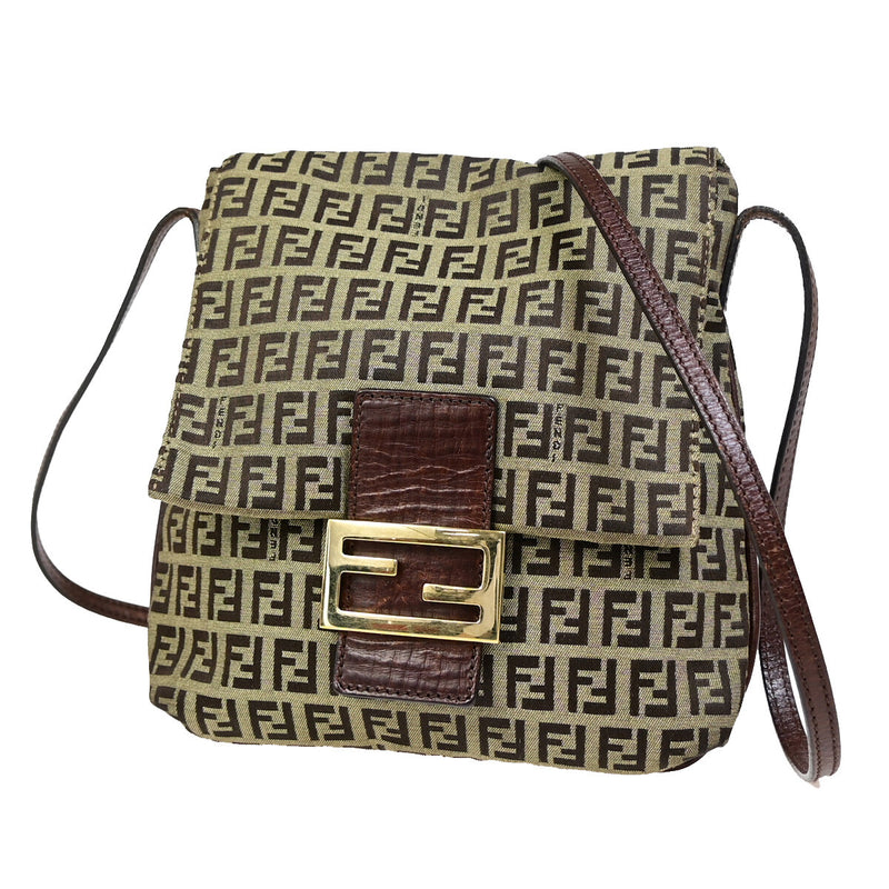 Fendi Logo Zucchino Shoulder Bag Canvas