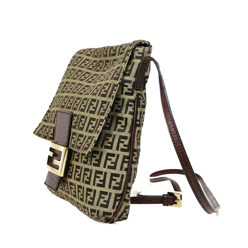 Fendi Logo Zucchino Shoulder Bag Canvas