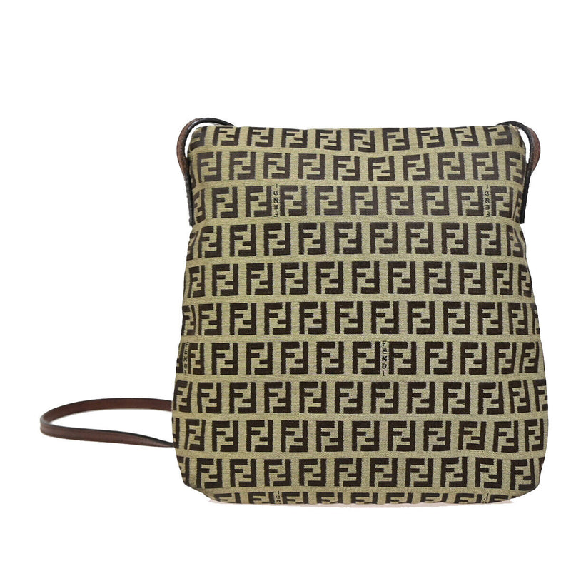 Fendi Logo Zucchino Shoulder Bag Canvas