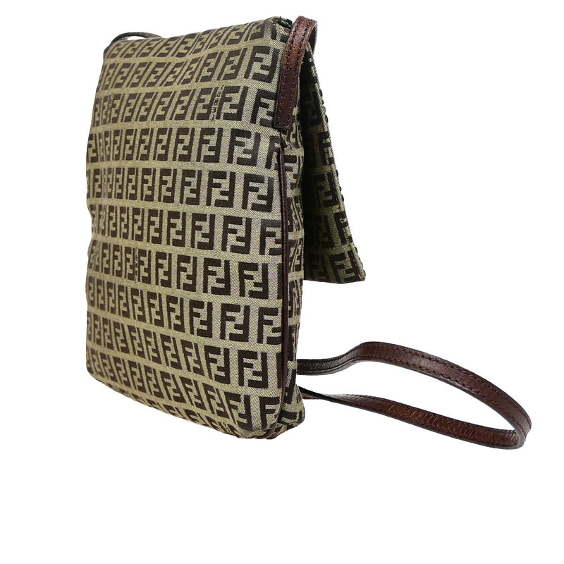 Fendi Logo Zucchino Shoulder Bag Canvas