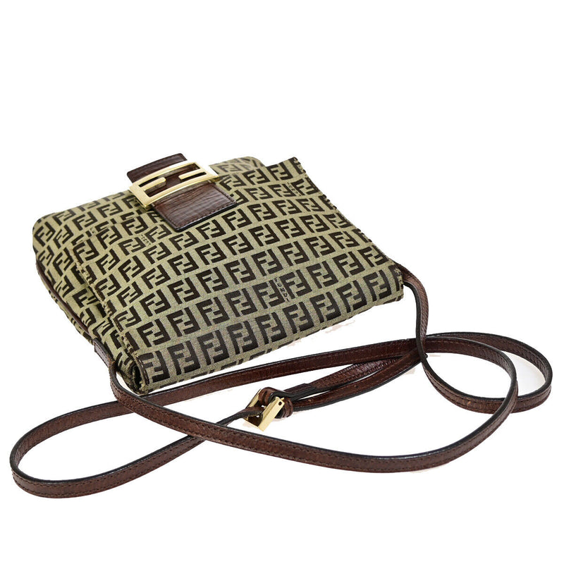 Fendi Logo Zucchino Shoulder Bag Canvas