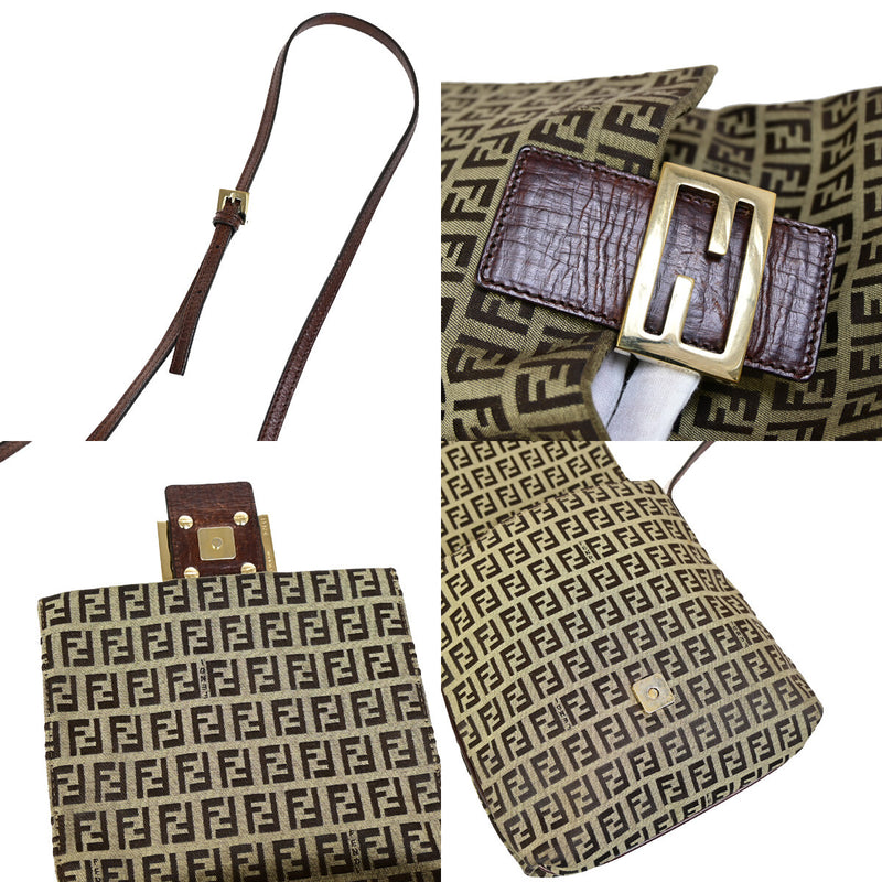 Fendi Logo Zucchino Shoulder Bag Canvas