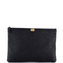 Chanel Boy O Case Clutch Chevron Caviar