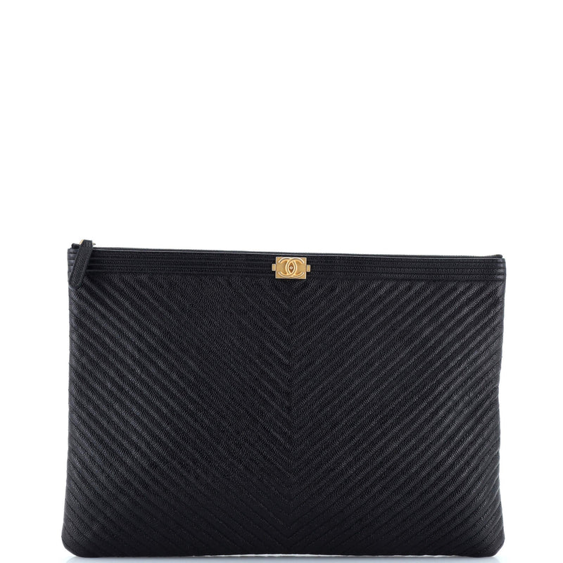 Chanel Boy O Case Clutch Chevron Caviar