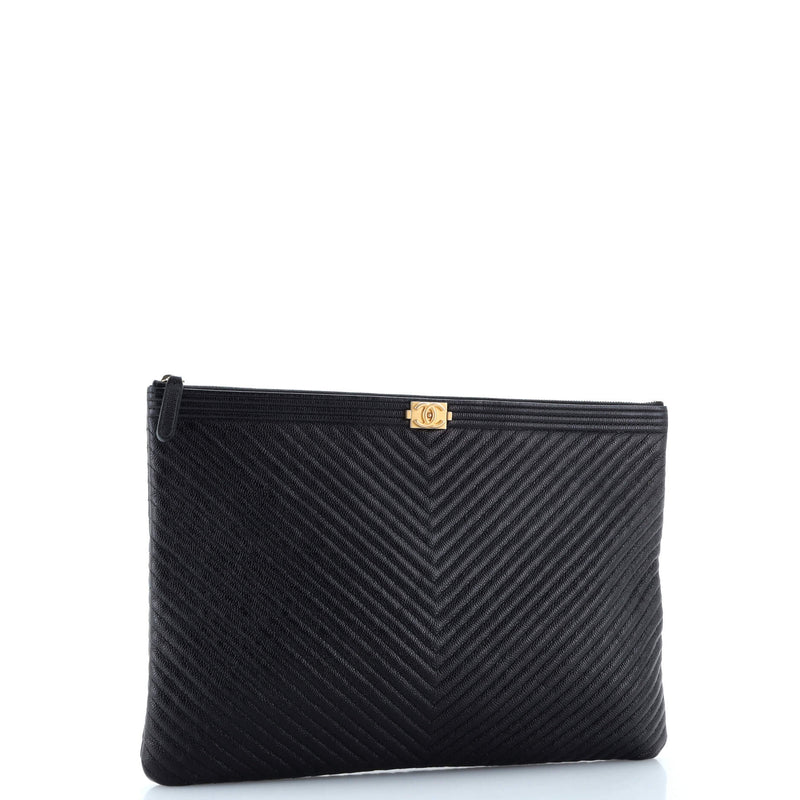 Chanel Boy O Case Clutch Chevron Caviar