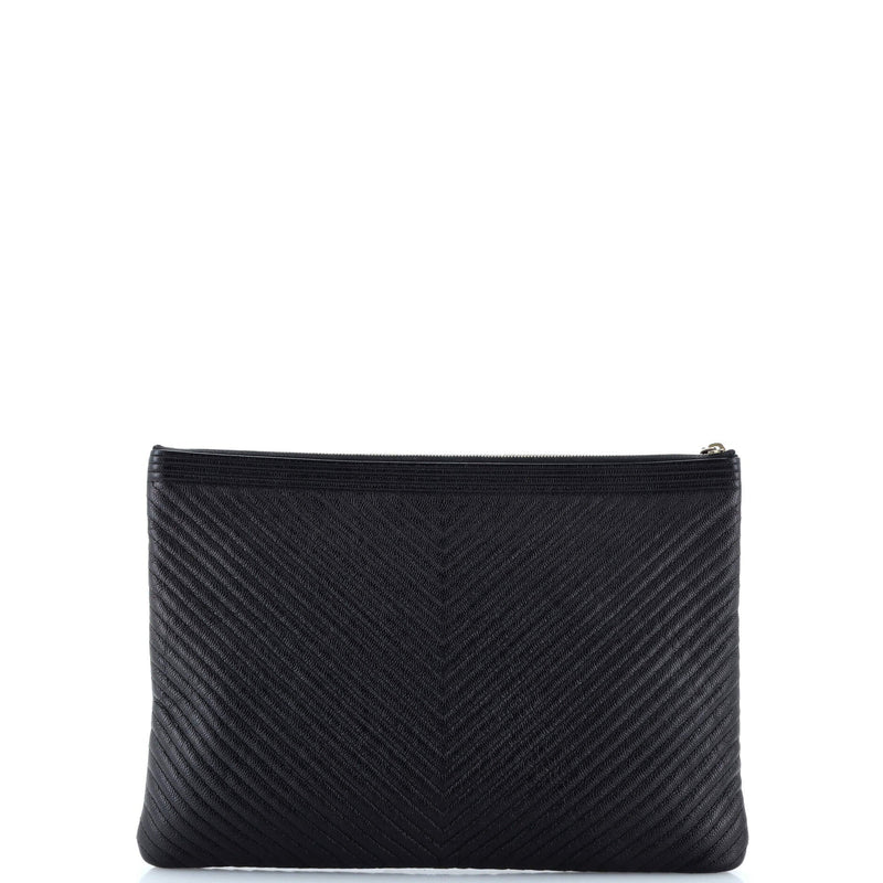 Chanel Boy O Case Clutch Chevron Caviar