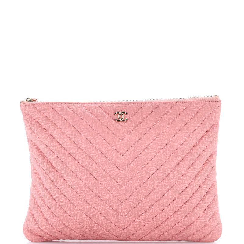 Chanel O Case Clutch Chevron Caviar