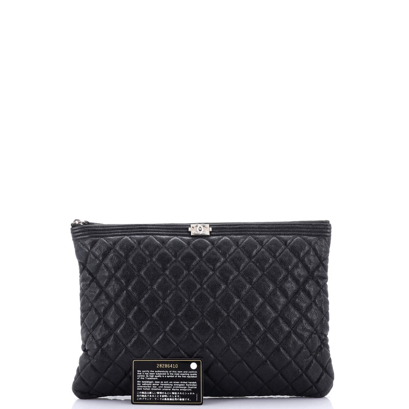 Chanel Boy O Case Clutch Quilted Caviar