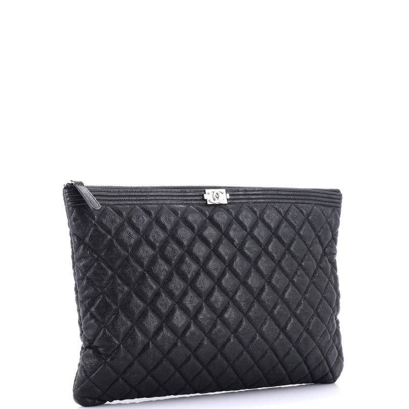 Chanel Boy O Case Clutch Quilted Caviar