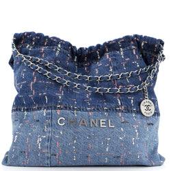 Chanel 22 Chain Hobo Denim With Sequins