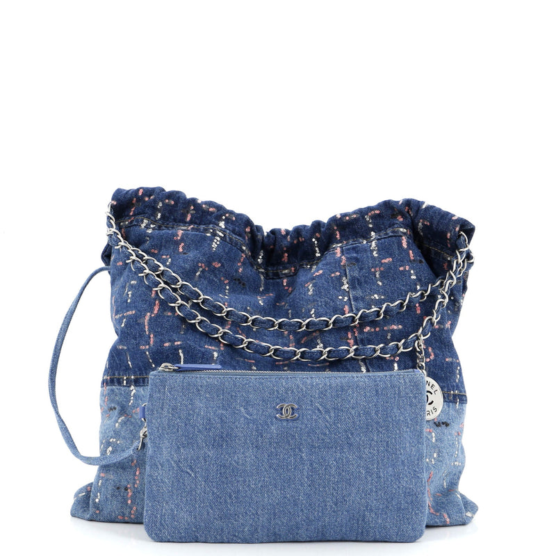 Chanel 22 Chain Hobo Denim With Sequins