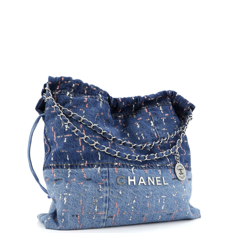 Chanel 22 Chain Hobo Denim With Sequins