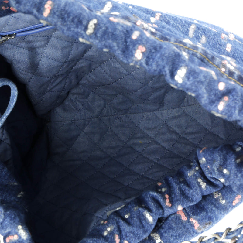 Chanel 22 Chain Hobo Denim With Sequins