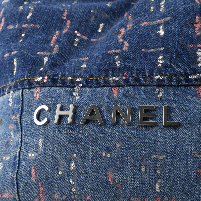 Chanel 22 Chain Hobo Denim With Sequins