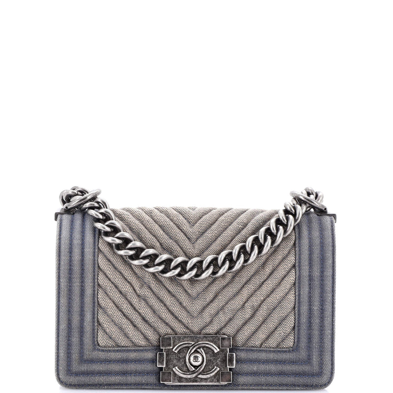 Chanel Boy Flap Bag Chevron Denim Small
