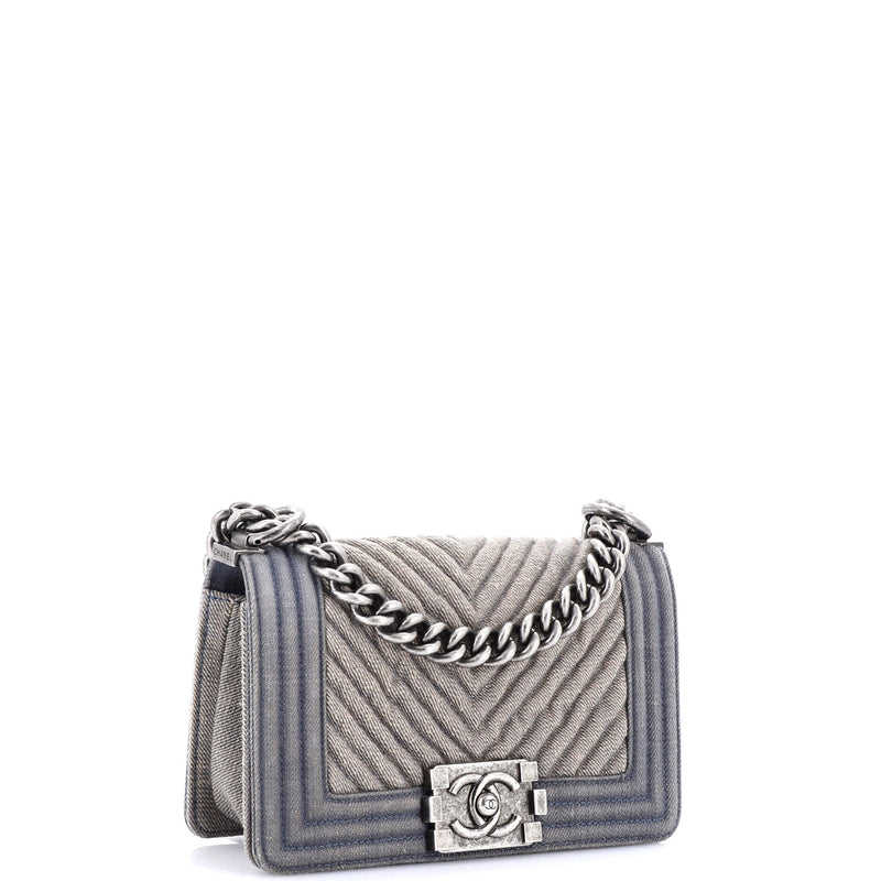 Chanel Boy Flap Bag Chevron Denim Small