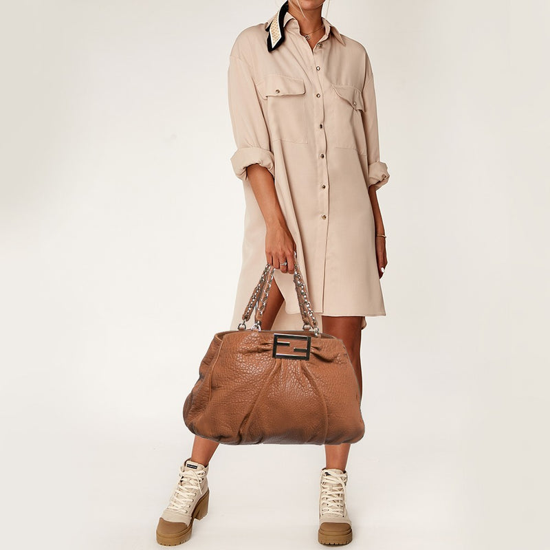 Fendi Brown Leather Large Mia Shoulder