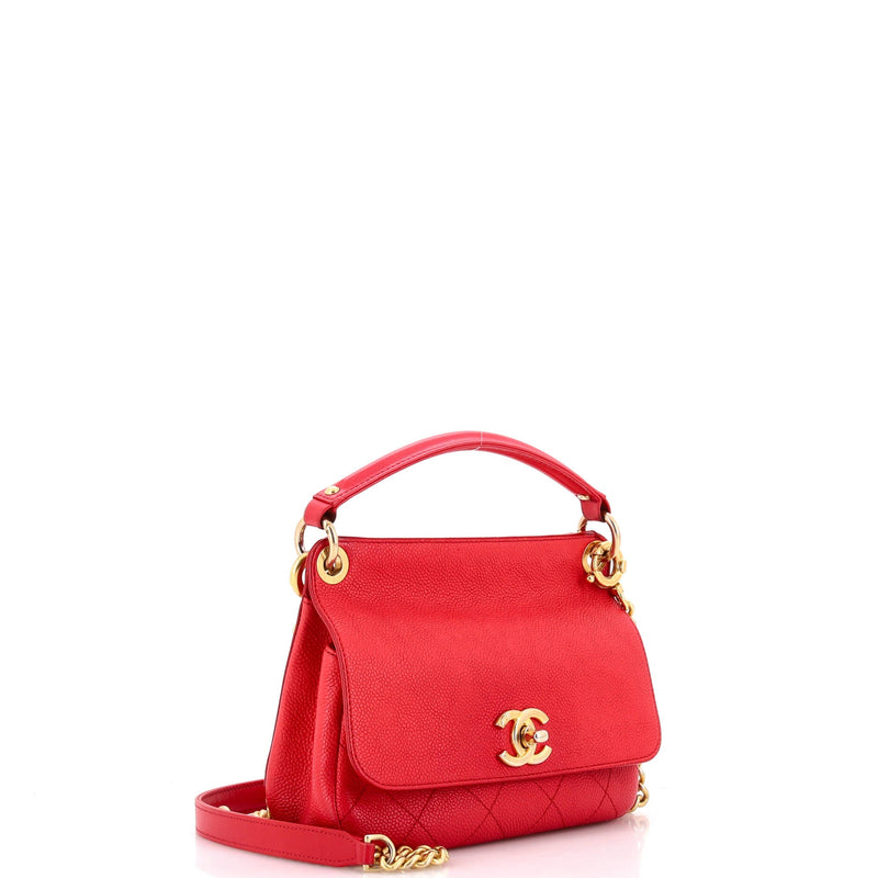Chanel Cc Top Handle Flap Bag Stitched