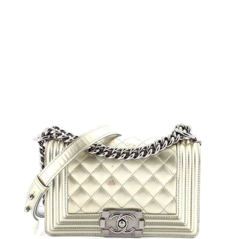 Chanel Boy Flap Bag Quilted Patent Small