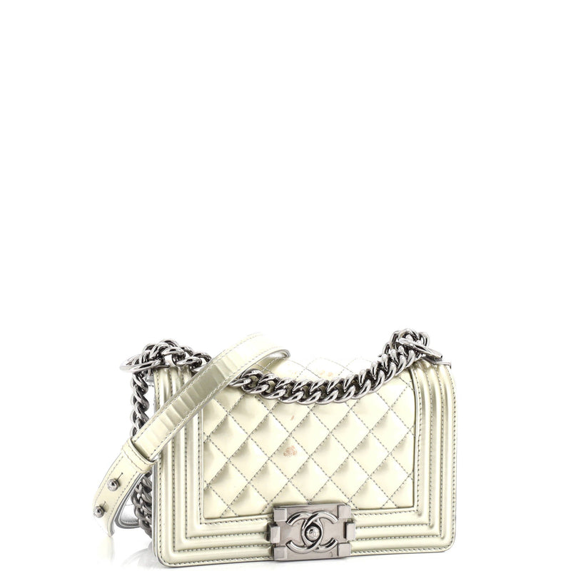 Chanel Boy Flap Bag Quilted Patent Small