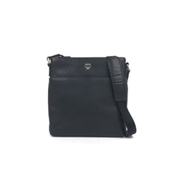 Mcm Leather Flat Messenger Bag Black