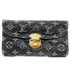Louis Vuitton Lv Long Wallet Black Denim