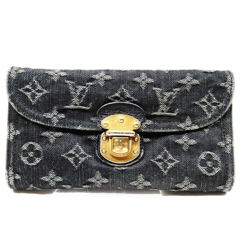Louis Vuitton Lv Long Wallet Black Denim