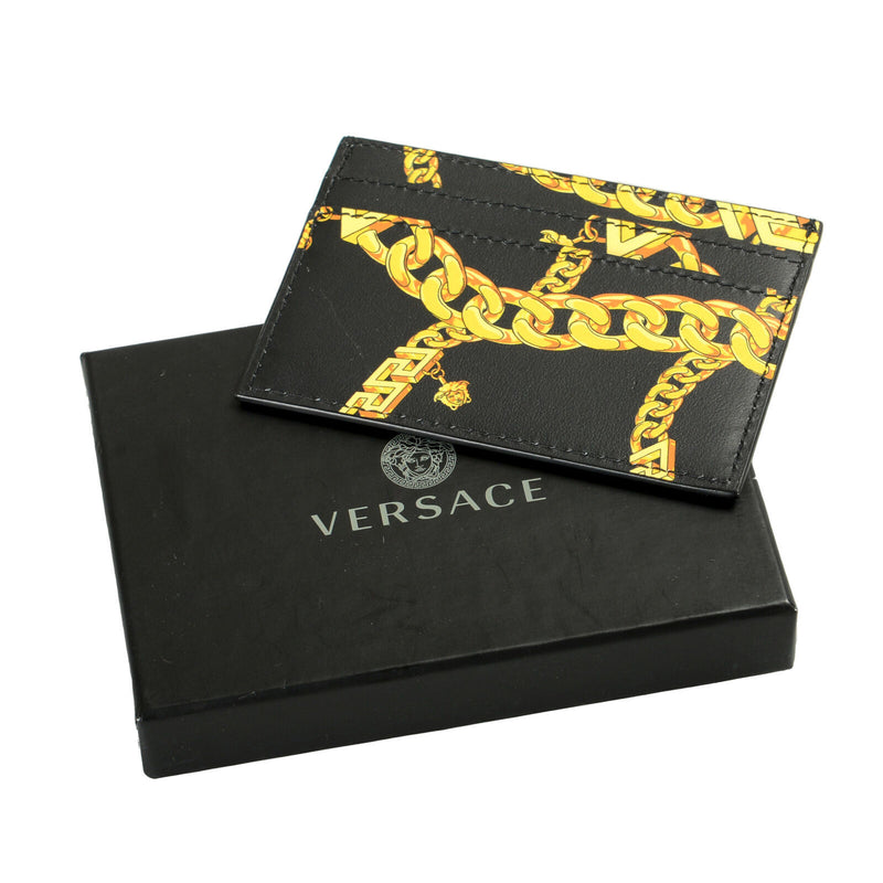 Versace Black Barocco Print Leather Card