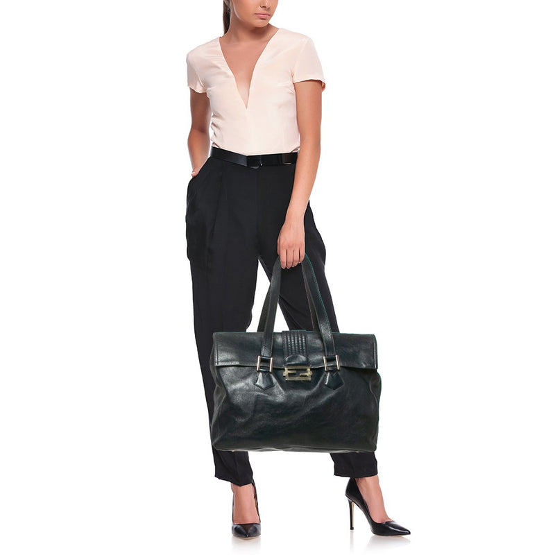 Fendi Navy Blue Glossy Leather Ff Flap