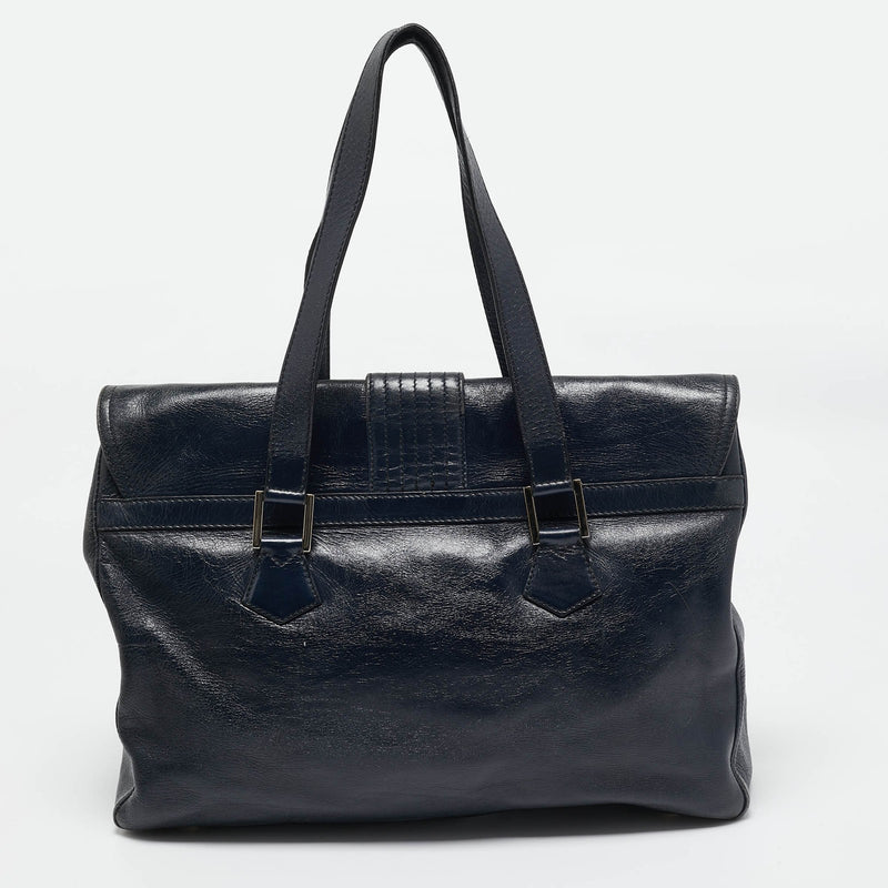 Fendi Navy Blue Glossy Leather Ff Flap