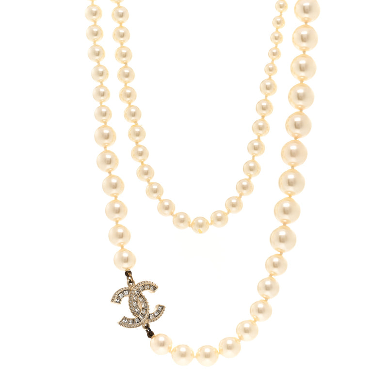 Chanel Pearl Baguette Crystal Cc Long