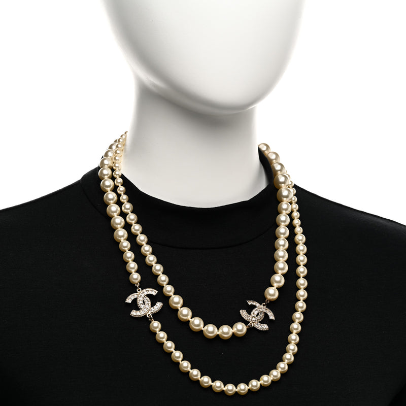 Chanel Pearl Baguette Crystal Cc Long
